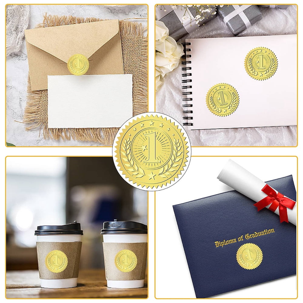 408Pcs No.1 Gold Foil Embossed Stickers 2" Self Adhesive Envelopes Seals Sticker Labels