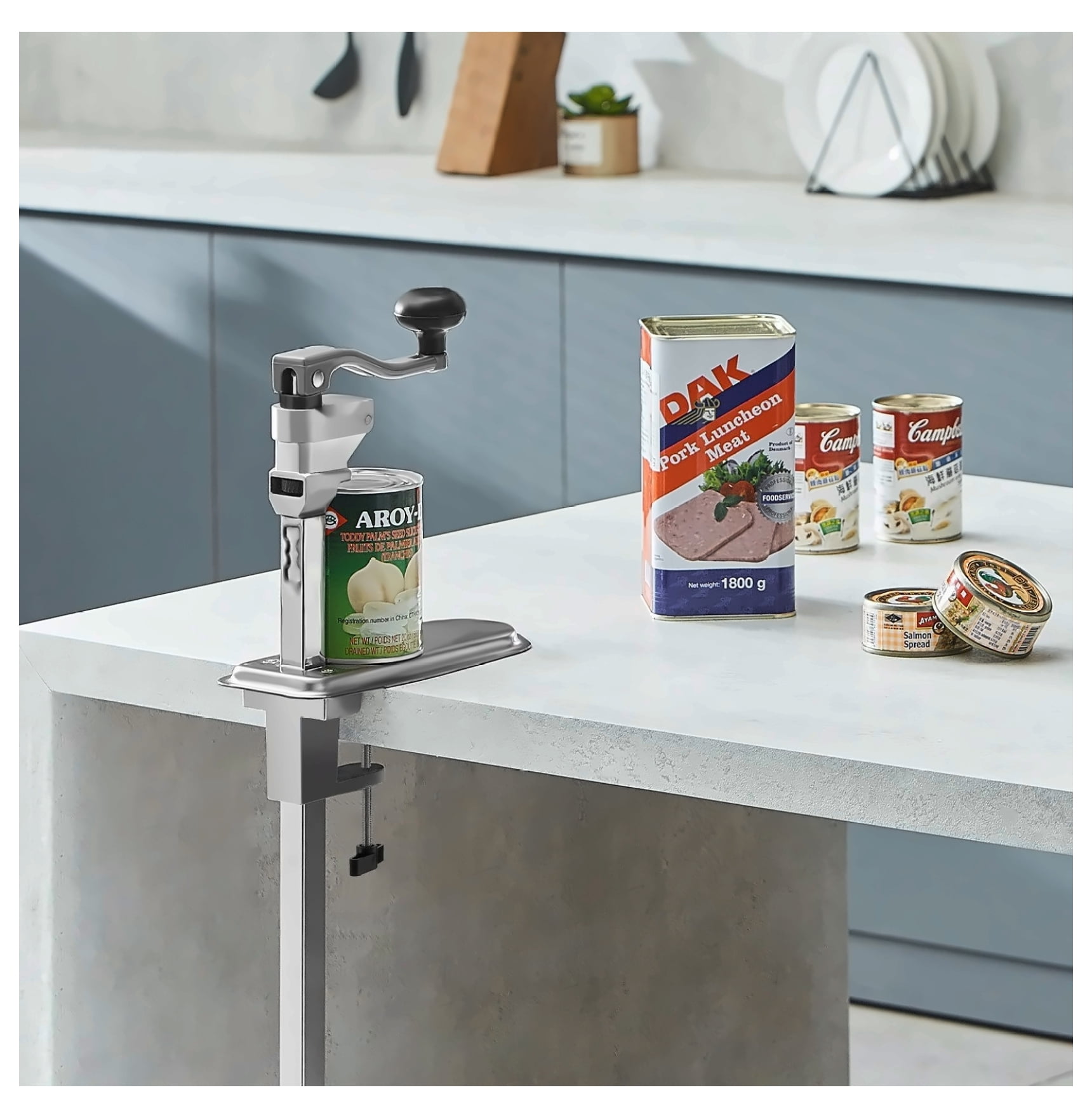 Commercial Can Opener - Heavy Duty Manual Tabletop Can Opener for Large Cans, Adjustable Height, Restaurant Hotel Kitchen Use