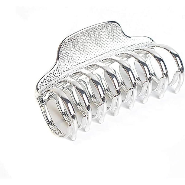 Pinza para el cabello de aleación retro para niñas (plata brillante), pinza para el cabello punk grande, pinza para el cabello con garra para mujer, accesorios de baño para cabello grueso