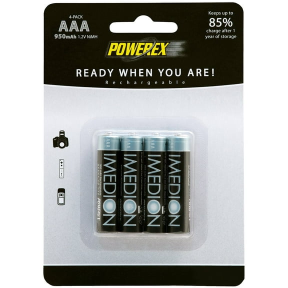 Powerex MHRAAAI4 Imedion AAA 950mAh 4-Pack Rechargeable Batteries