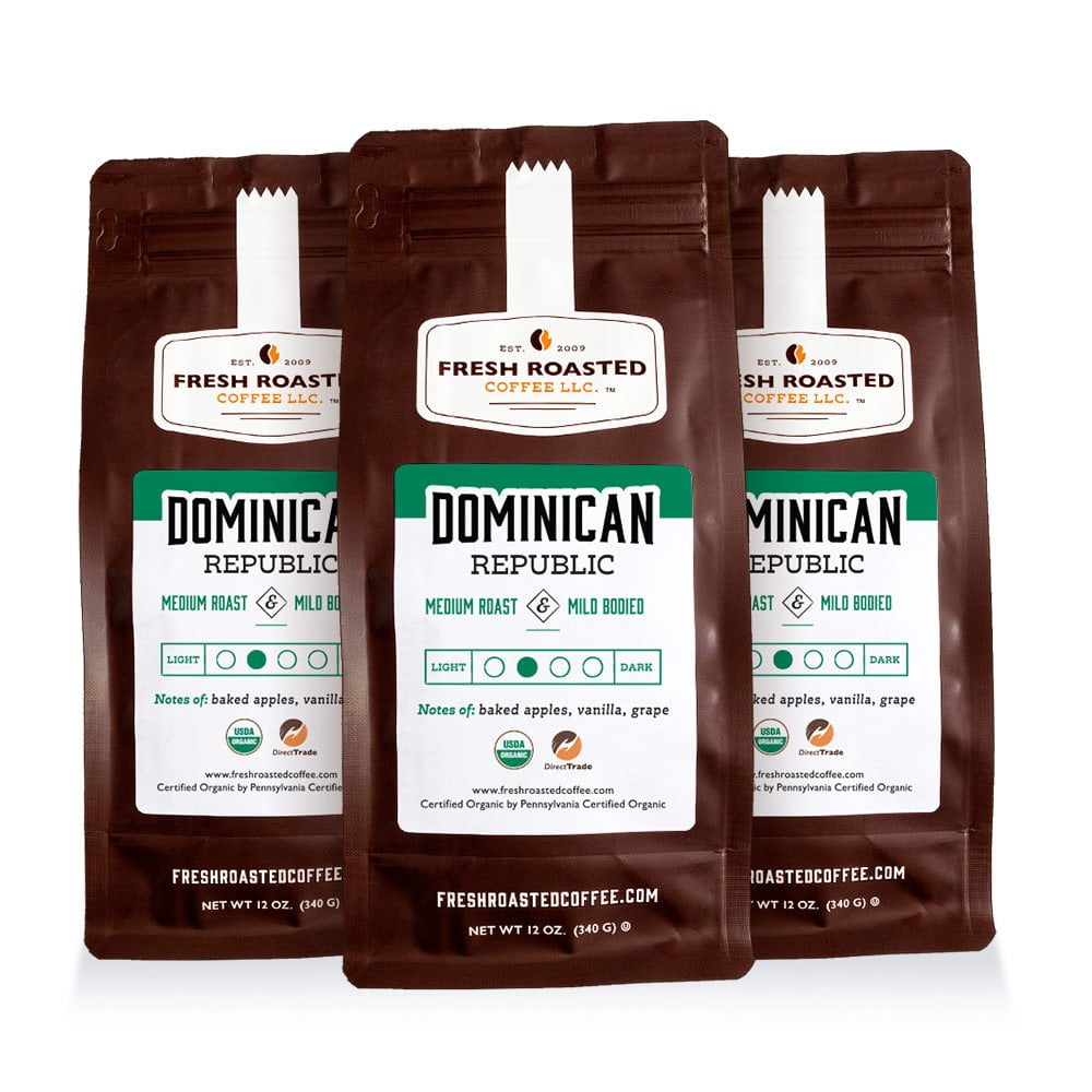 (3 pack) Fresh Roasted Coffee, Organic Dominican Republic Coffee