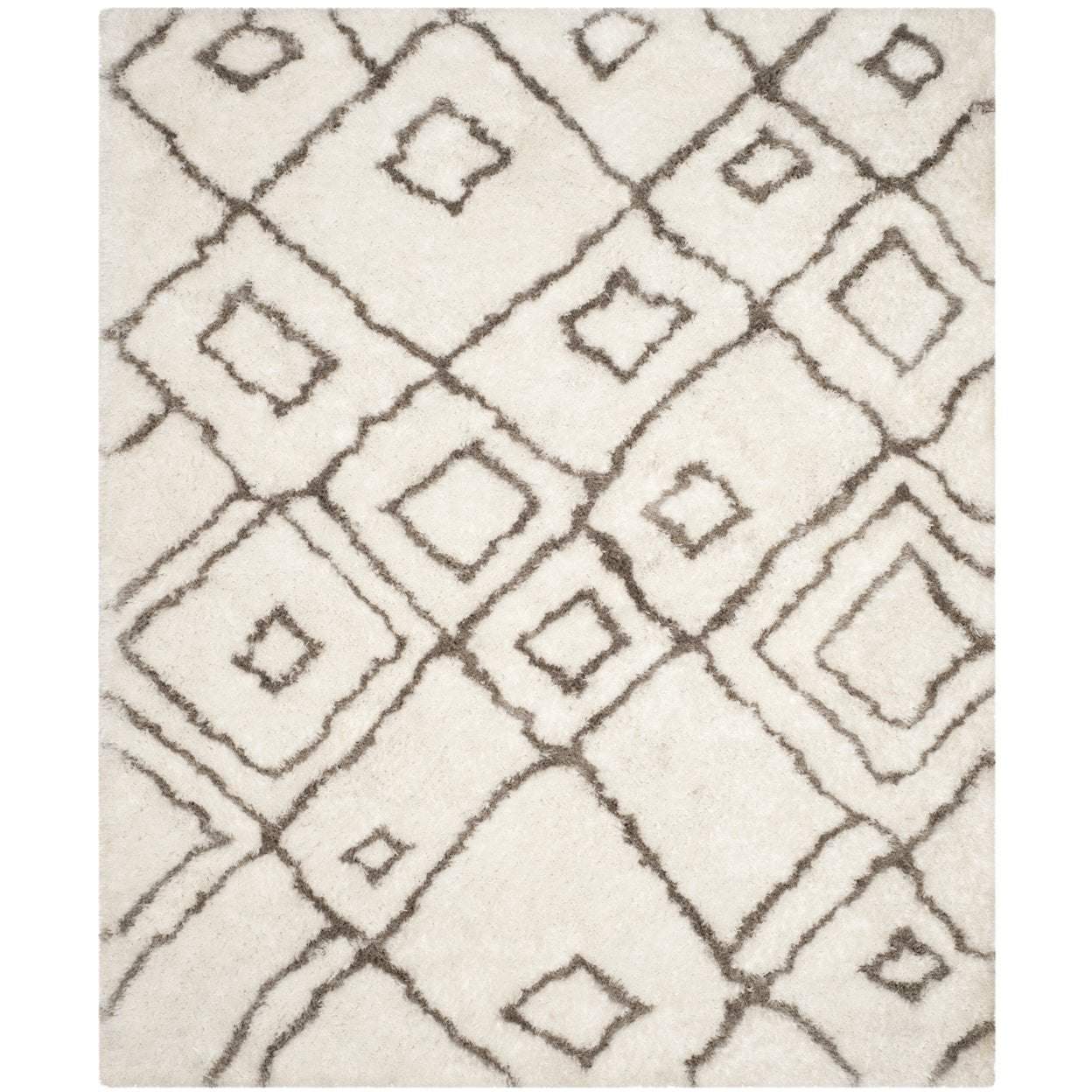 SAFAVIEH Toronto Neasa Abstract Polyester Shag Area Rug, Ivory/Light Grey, 3' x 5'