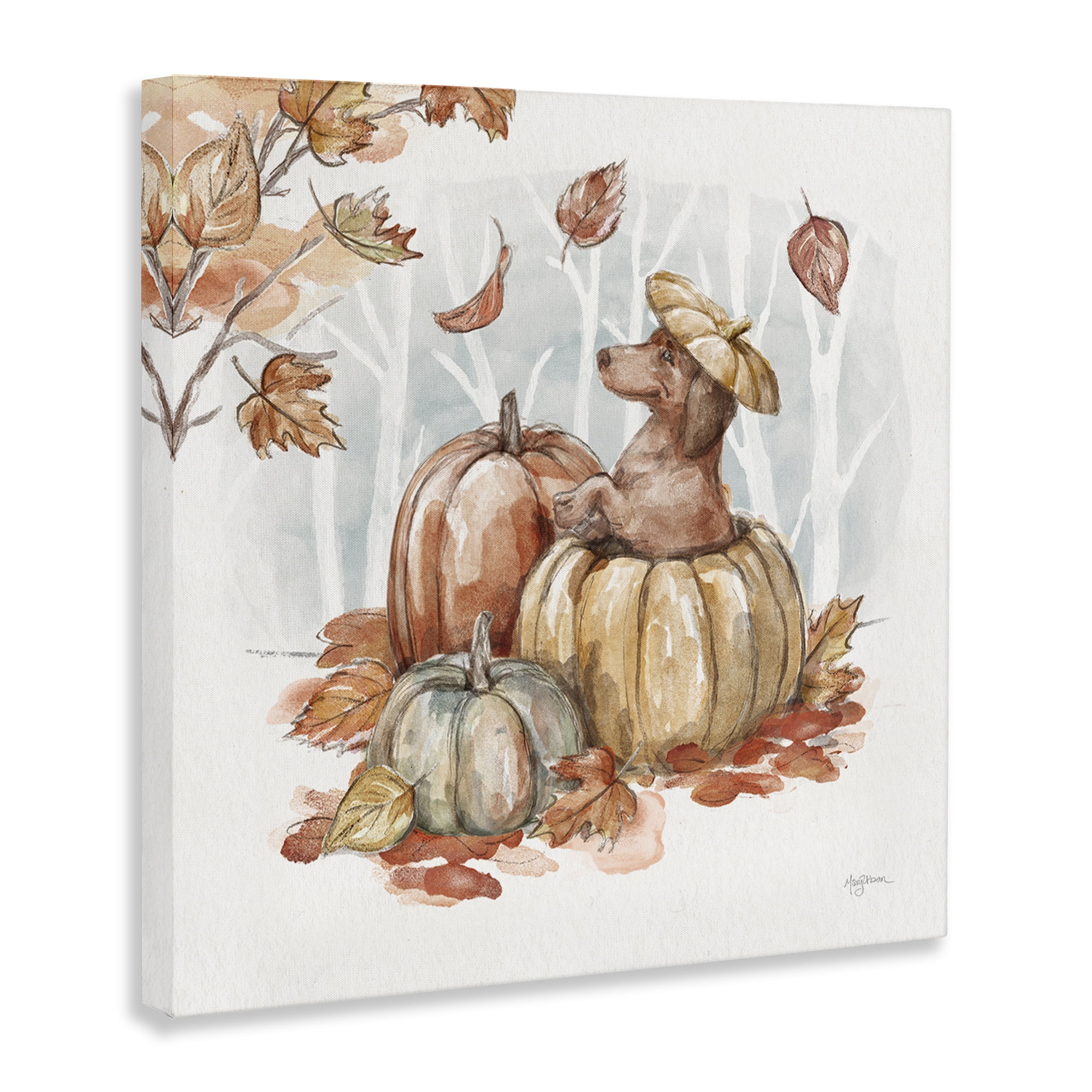 Stupell Industries Fun Dachshund & Pumpkin Holiday Painting Gallery Wrapped Canvas Art Prints Wall Art, 17 x 17