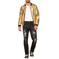 thumbnail image 2 of INSPIRE CHIC Metallic Varsity Jacket for Men's Zip Up Long Sleeves Holographic Jacket M Golden, 2 of 5