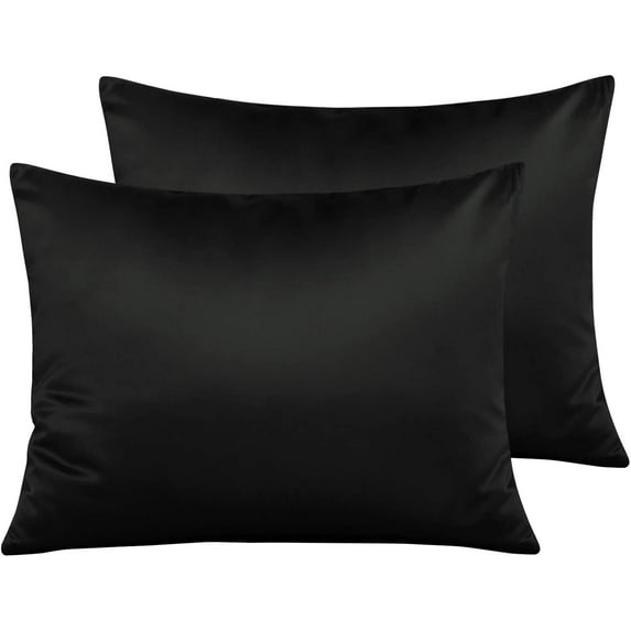 Zippered Satin Pillow Cases for Hair and Skin, Luxury Standard Hidden Zipper Pillowcases Set of 2, 20 x 26 Inches, Black