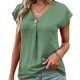 thumbnail image 1 of Camiseta de manga corta para mujer con cuello en V y botones, suave y transpirable, para el hogar, el trabajo, la escuela, color verde XL, 1 of 6