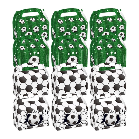 Soccer Party Favor Bags, 12 Pack Football Theme Paper Gift Boxes with Handles, Candy Snack Goodie Bags for 2026 World Cup Parties & Birthdays