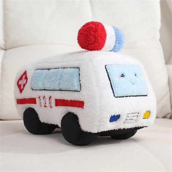 Ambulance Plush Toy, Soft Cartoon Car Pillow, Cute Stuffed Animal with Realistic Design for Kids Imaginative Play, Comforting Hugs Toddler Gift