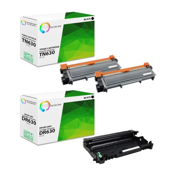 TCT TN630 Toner Cartridge 2 Pack and DR630 Drum Unit - Compatible for Brother TN630 and DR630