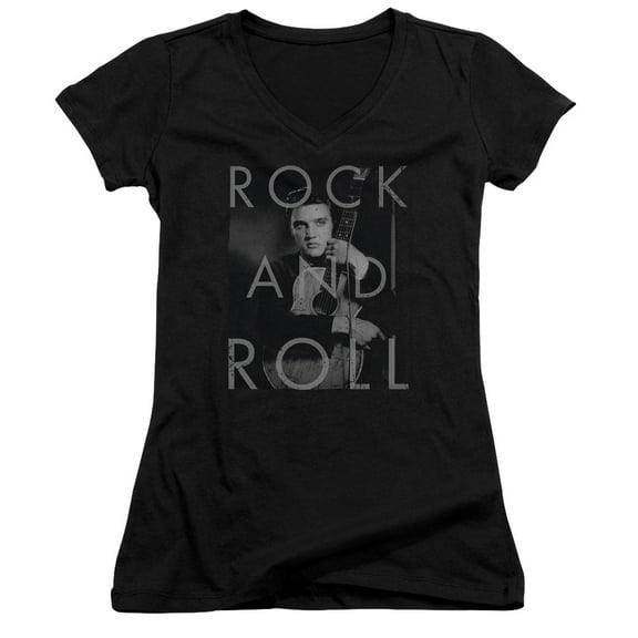 Elvis Presley Rock And Roll Junior Women's V-Neck T-Shirt Black
