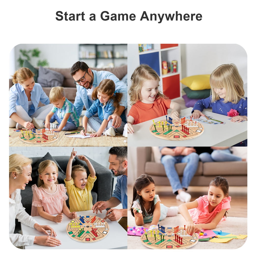 Fast Track Board Game for 6 Players - Wooden Peg Game with 24 Pegs, Peg Game Board for Teens, Easy to Palt Fast Track Game, 3-6 Players Board Game Set with 2 Dices (14 Inches)