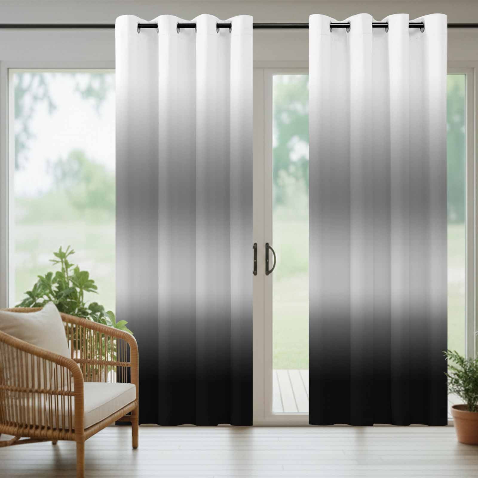 Black and White Gradient Outdoor Curtains for Patio, Minimalist Dark Grey Ombre Modern Art Sunshade Privacy Drapes Grommet Waterproof Outside Curtains for Porch/Cabana/Balcony 54"x 108", 1 Panel