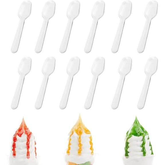 500PCS Clear Plastic Cutlery, Disposable Small Spoons Silverware, Plastic Utensil for Tasting Dessert Jelly Pudding Yogurt Ice Cream Cake Appetizer (3×0.8inch)