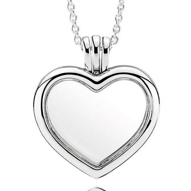 Sparkling Heart Large Key With Crystal Round Lockets Floating 925 Sterling Silver Necklace For Europe Bead Charm Diy Jewelry