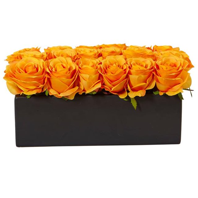 Roses en Planteur Rectangulaire&44; Orange avec Jaune