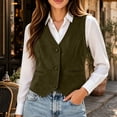thumbnail image 4 of Women's Faux Suede Sleeveless Vest V Neck Button Down Business Casual Waistcoat Retro Layering Tank Jacket for Daily office Wear Green, 4 of 9