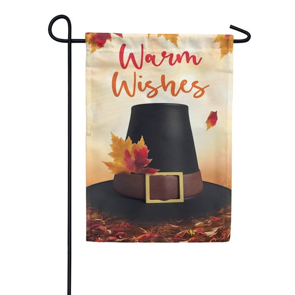 America Forever Warm Autumn Wishes Fall Thanksgiving Garden Flag 12.5 x 18 inch Pilgrim Hat Maple Leaves Double Sided Fall Decorations Outdoor Yard Flag