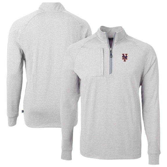 Men's Cutter & Buck Heather Gray New York Mets Big & Tall Adapt Eco Knit Stretch Recycled Quarter-Zip Pullover Top