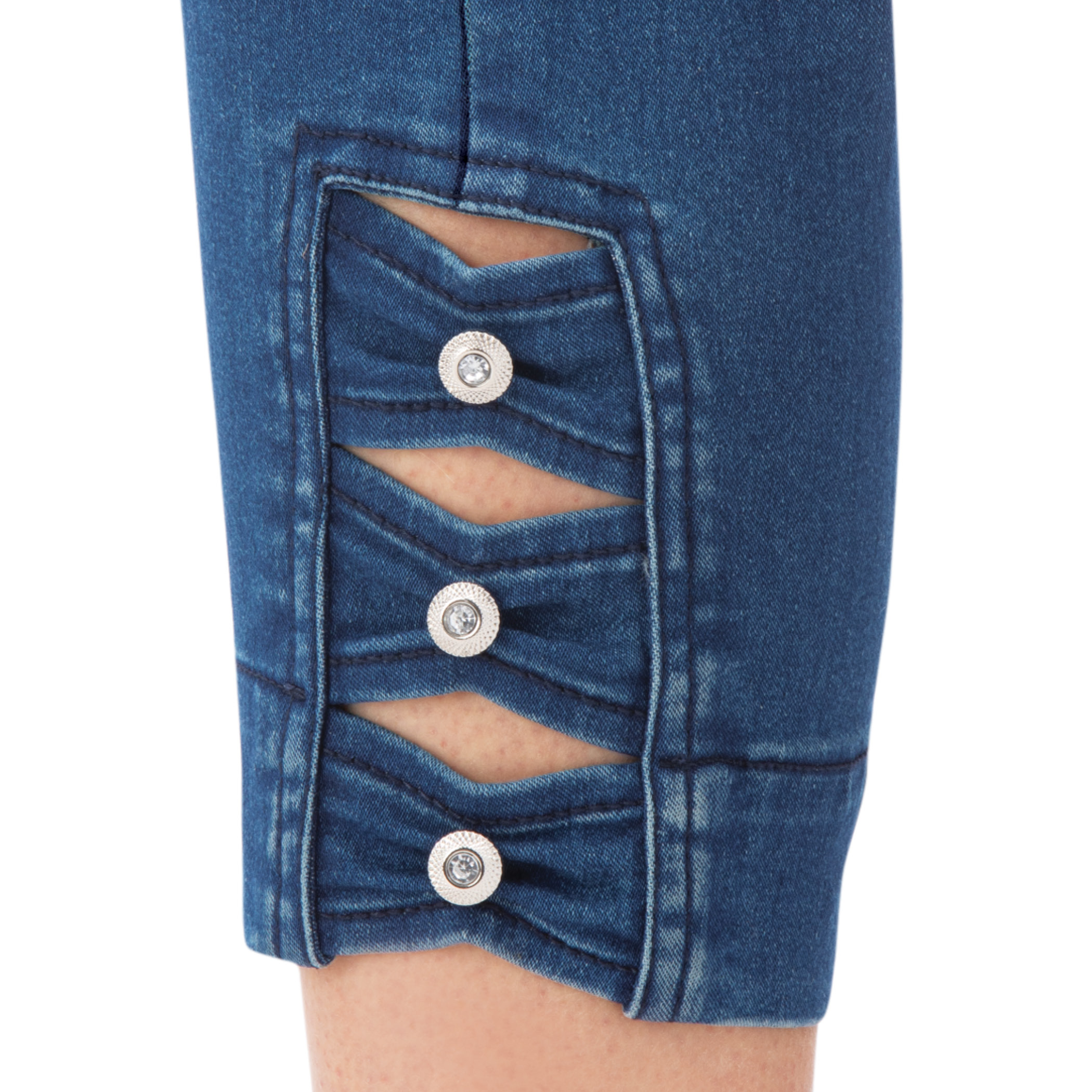 Collections Etc Elastic Waist Pull-on Denim Capri Jean Pants with Decorative Button Detail - image 3 of 4