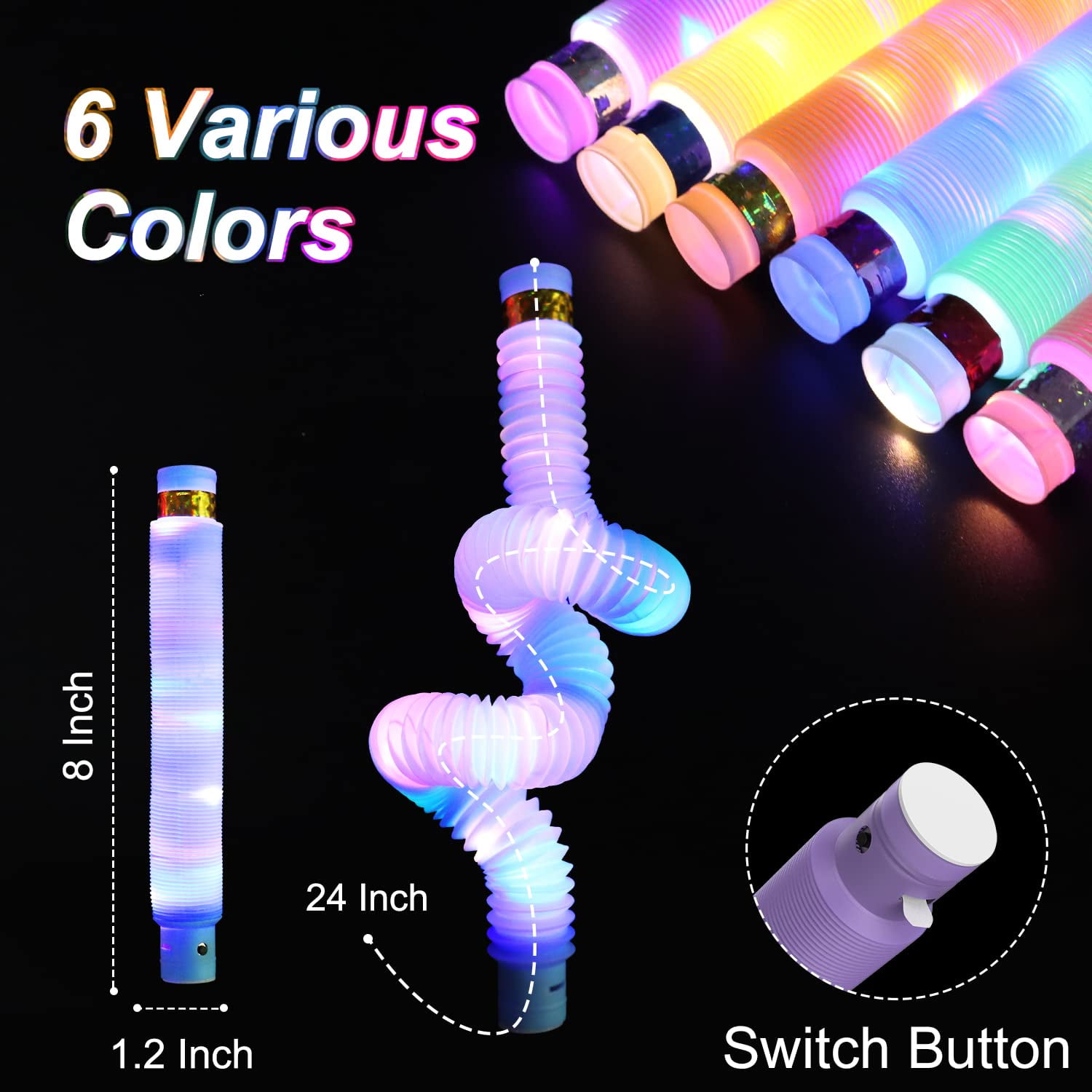 YUNOVA Light Up Pop Tubes Party Pack (24 Count) - Extra Large Glow Sticks for Night Events, Bulk Sensory Toys for Kids Ages 4-12, Birthday Return Gifts & Campfire Party Decor Supplies