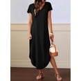thumbnail image 5 of Summer Casual Maxi Dresses for Women V Neck Cap Sleeve Long Sundress with Pockets Beach Vacation Black XL, 5 of 8