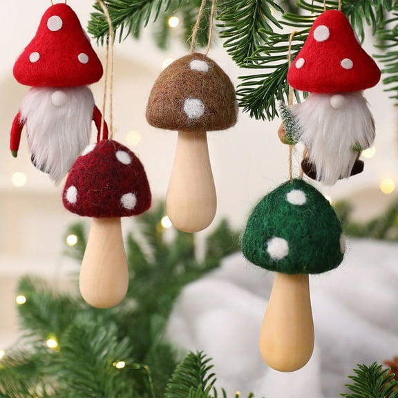 Yhmxh Felt Mushroom Ornaments Christmas Mushroom Hanging Ornaments Small Mushroom Ornament DIY Arts Crafts Supplies Mushroom Decor for Xmas Wedding Holiday Decoration, Red and Green
