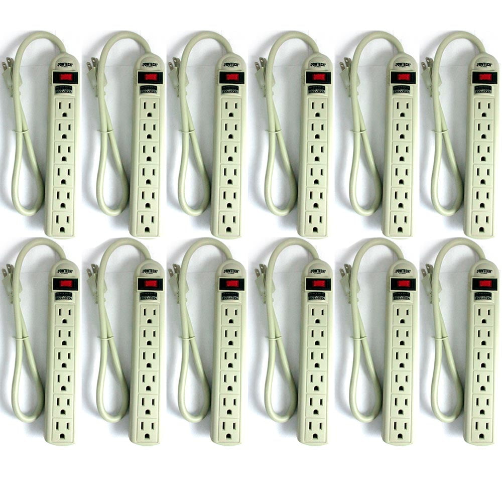 12 Power Strip 6 Plug Outlet Extension Cord Surge Protection 1.5ft 90