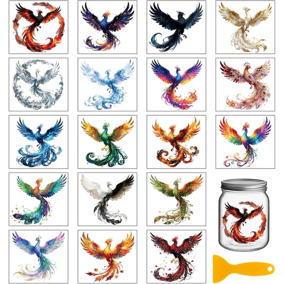 UCEI Phoenix UV DTF Transfer Stickers 18 Pack with Tool for Glass Jars Mugs Cups DIY Craft Decor