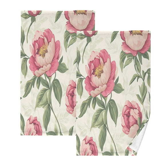 Nostalgic Peonies PatternTwo-piece Cotton Towel Set, Absorbent, Soft And Comfortable 16 x 28 in Rectangle, Printed on One Side, Versatile