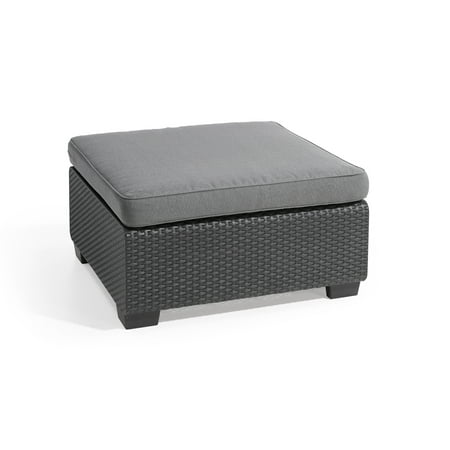 Keter Sapporo Cushion Stool Graphite, Resin Rattan Patio Furniture