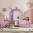 thumbnail image 4 of Harper & Bright Designs Twin Size Princess Bed for Girls, Wood Princess Carriage Bed with Crown, Twin Car Camping Platform Bed Frames with Stair, Purple+Pink, 4 of 13