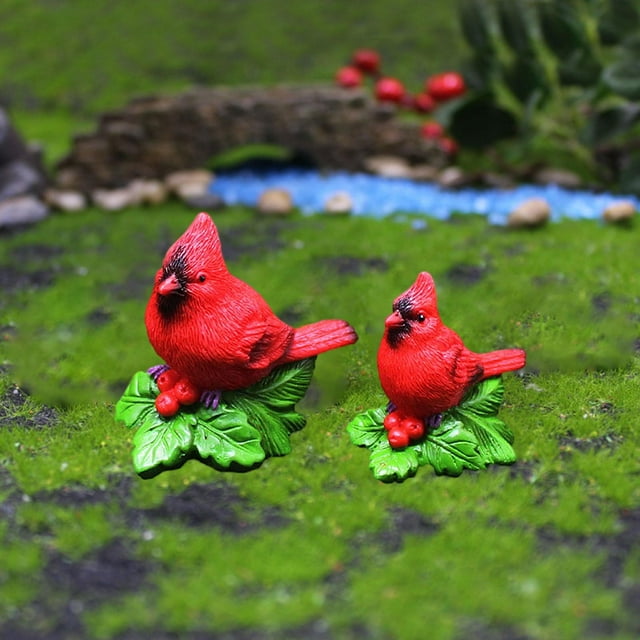 Colección de decoración de figuras de pájaros, escultura de animal en miniatura, estatua de pájaro rojo para patio, balcón, jardín y hogar. 2 piezas
