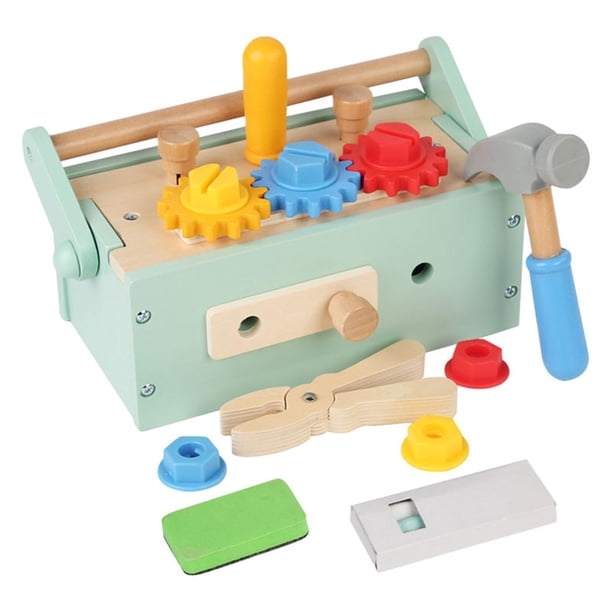 Juego de herramientas para niños, juguete de herramientas de madera, juguetes creativos de herramientas de madera con caja de herramientas, banco de