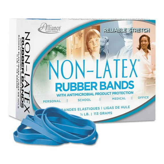 Antimicrobial Non-Latex Rubber Bands, Size 64, 0.04" Gauge, Cyan Blue, 4 Oz Box, 95/box | Bundle of 2 Boxes