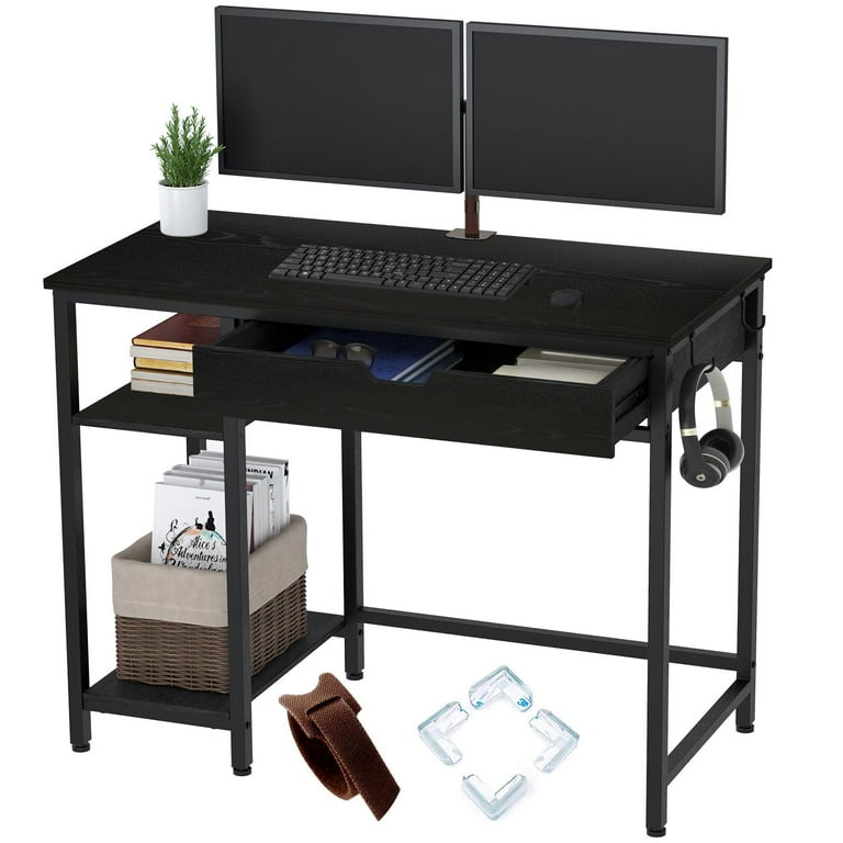 Rolanstar Computer Desk with Shelves and Drawer 39 inch for Home Office,Black