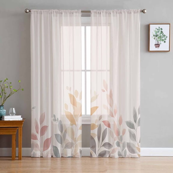 Spring Floral Sheer Curtains 63 Inch Length 2 Panels Set for Living Room/Bedroom, Colorful Botanical Watercolor Semi Curtain Sheers Drapes Rod Pocket Curtains Window Treatment Set 52''x63''x2