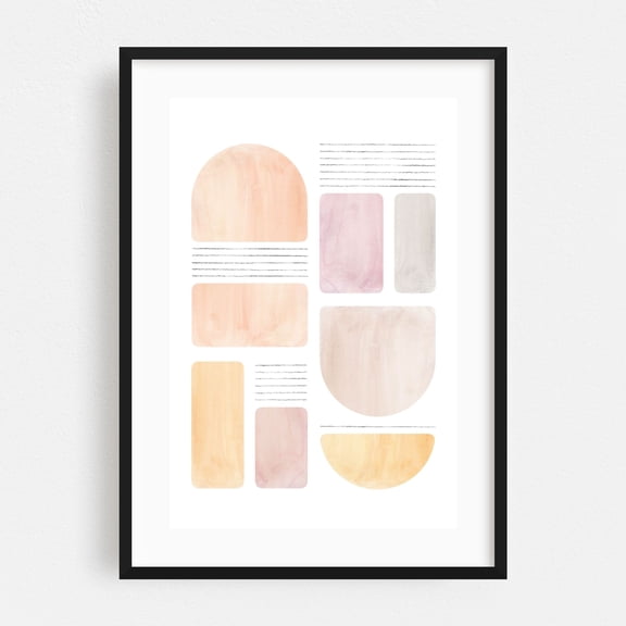 Soft pastel shapes - Mixed Media Black Framed Wall Art Print 12 x 18 inches