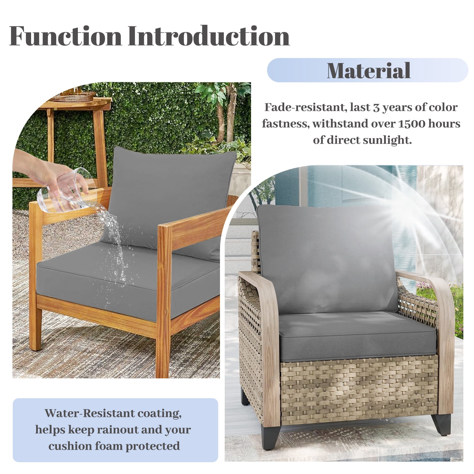 Outdoor Deep Seat Cushions Set, 24x24x4.3 inch, Fade Resistant, Waterproof Patio Chair Cushion with Backrest(dark gray)