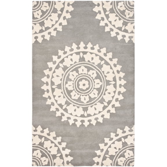 Safavieh Handmade Soho Shyhrete Medallion N.Z. Wool Rug Light Grey/Ivory 11' x 15' Handmade 12' x 15', 10' x 14' Indoor Entryway, Living Room, Dining