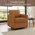 thumbnail image 4 of DREAMSIDEA Swivel Accent Chair for Living Room, Comfortable Swivel Barrel Chair for Bedroom, Faux Leather in Light Brown, 4 of 6