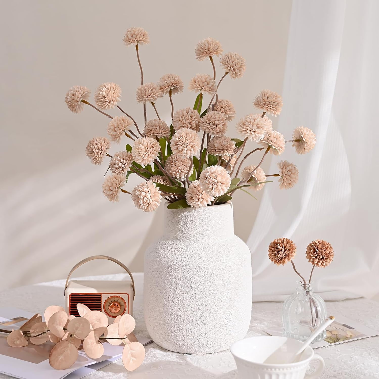 Waipfaru Fake Silk Pompon Mum Artificial Flowers,10 Stem Faux Chrysanthemums,Realistic Floral Decorations for Wedding DIY Bouquet Centerpieces Shower Vase Home Decor