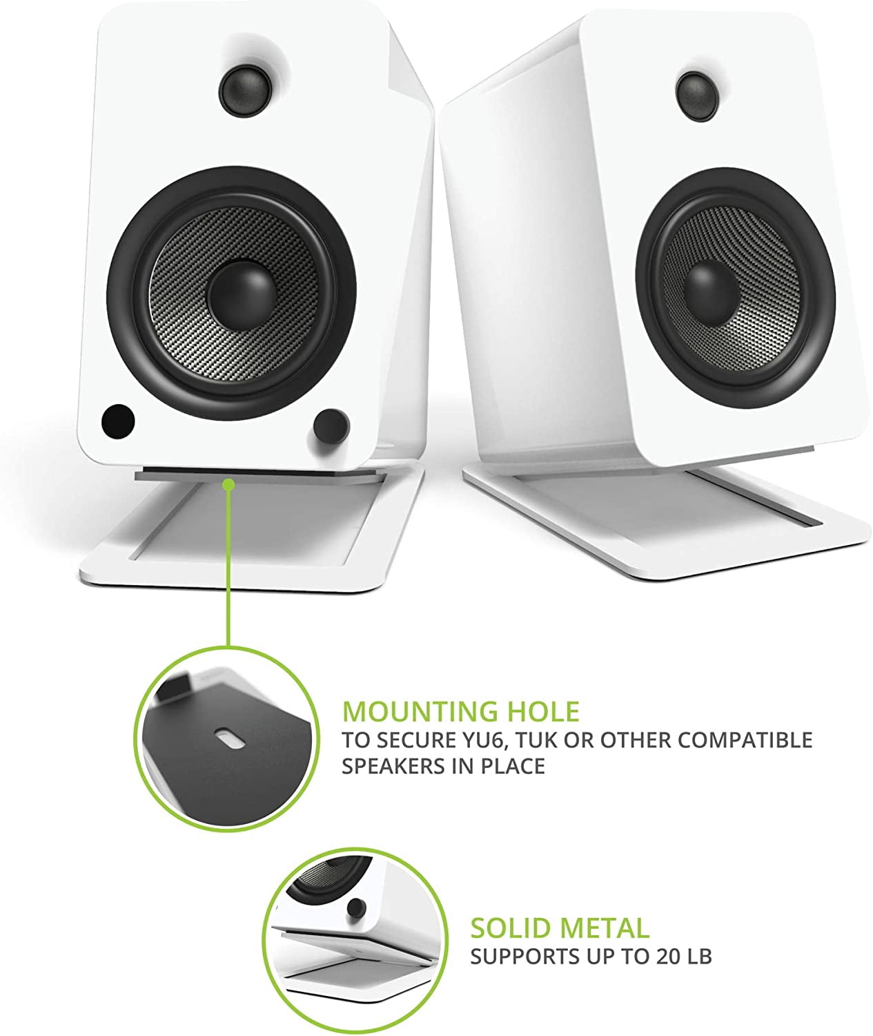 Kanto ORA4MW Pro Audio Bluetooth Desktop Speakers - Matte White Pair with Kanto S6W Angled Desktop Speaker Stands for Large Speakers - White Pair (2024)