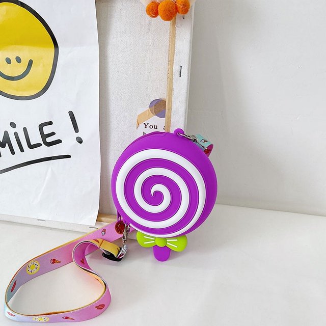 Bolso de silicona para niños con dibujos animados, monedero con forma de piruleta para bebé, bolso de hombro de silicona impermeable para niños, bolso cruzado que combina con todo