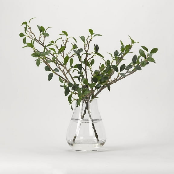 D & W Silks Green Leafy Branches in Glass Vase