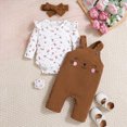 thumbnail image 4 of Gerichy Baby Girl Fall Winter Clothes Ruffled Long Sleeve Floral Romper Suspenders Pants with Headband Set Cute 3pcs 0-18 Months, 4 of 7