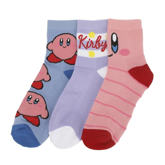 Kirby Kirby Waddle and AOP Kirby Womens Casual Quarter Crew Socks 3 Pack