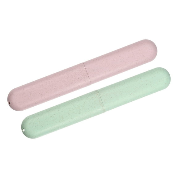 2 Pcs Traveling  PP Toothbrush Case Green Pink 8.07''x1.22''x0.83''