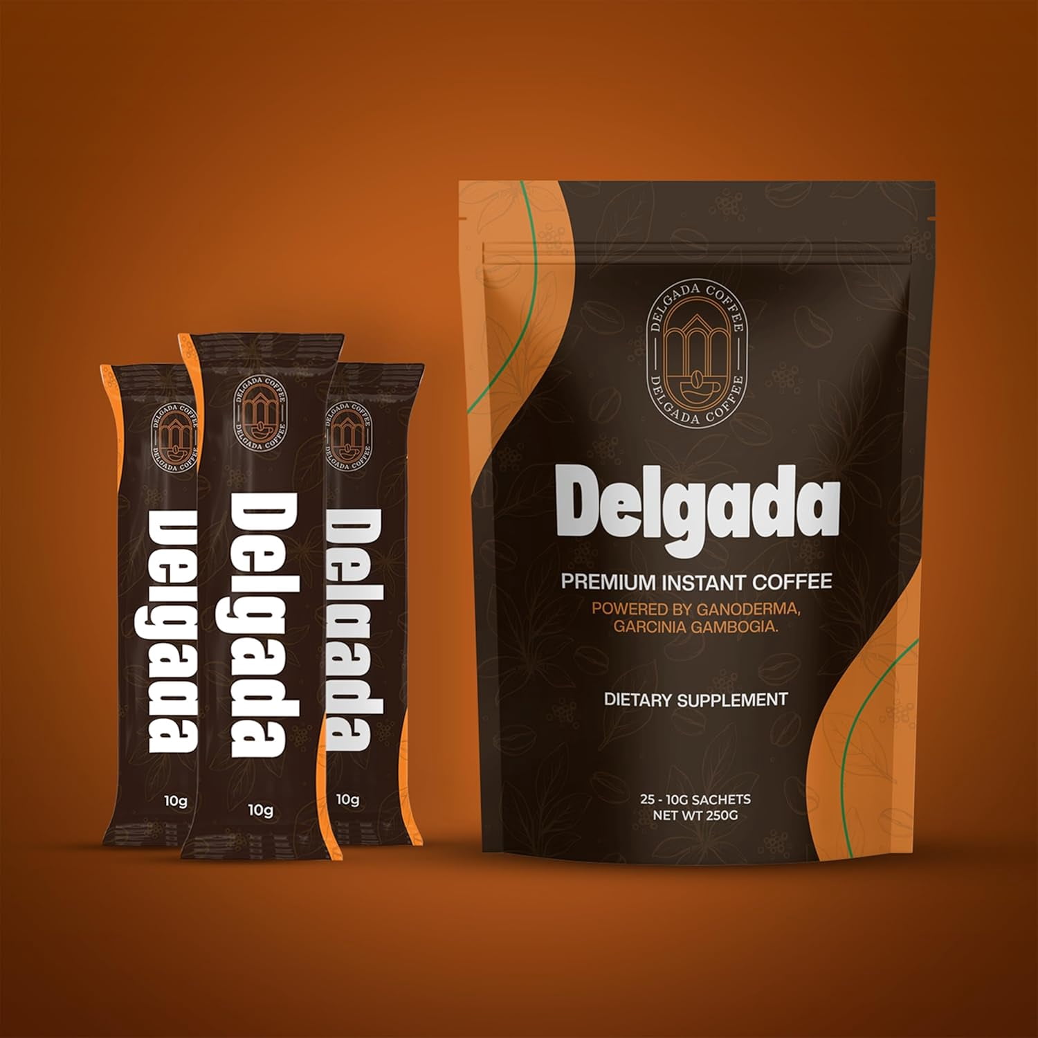 Delgada Instant Coffee - Premium Ganoderma, Rich Bold Taste - Healthy Mushroom Insant Coffee 25 Sachets