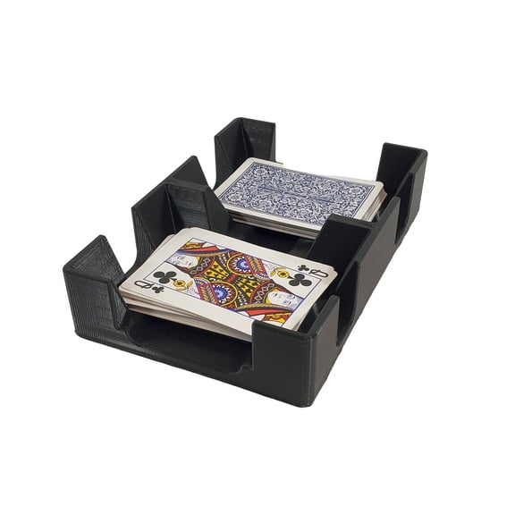 Two Deck Plastic Playing Card Tray, Holds 1 Deck on Each Side - Non-Swivel Design with Felt on Bottom - Used for Draw/Discard Games - Made in USA (Black)
