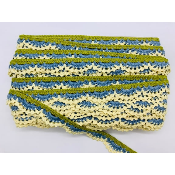 (Maize, Lt. Blue & Apple Green) 1-1/4" Crochet Lace Edge - 3 Yards